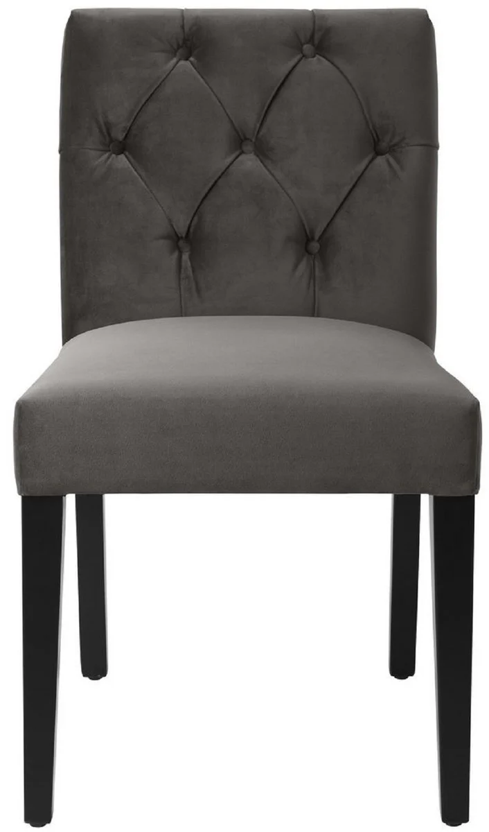Casa Padrino silla de comedor de lujo gris / negro 51 x 64 x A. 90 cm - Silla de Cocina Chesterfield con Terciopelo Fino - Muebles de Comedor de Lujo
