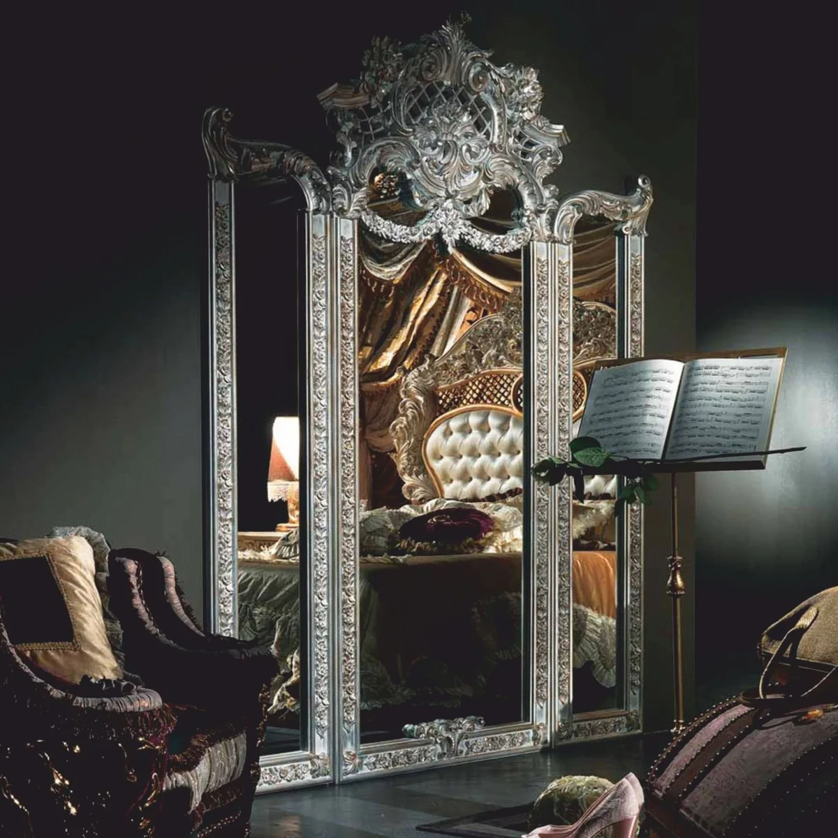 Casa Padrino espejo de pie barroco de lujo plata 230 x A. 260 cm - Hecho en Italia