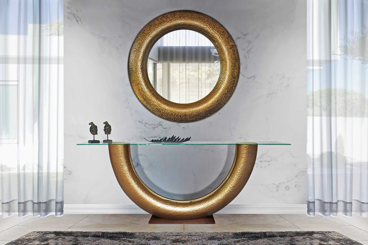 Casa Padrino consola de lujo oro / marr¨®n oscuro 230 x 45 x A. 86 cm - Consola con tablero de cristal - Muebles de sala de estar - Muebles de hotel - Colecci¨®n de Lujo