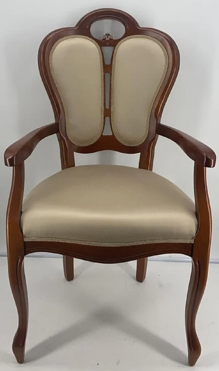 Casa Padrino conjunto de 4 sillas de comedor Art Nouveau de lujo oro / marr¨®n 57 x 43 x A. 105 cm - Sillas tapizadas de madera maciza con reposabrazos - Muebles de Comedor Art Nouveau