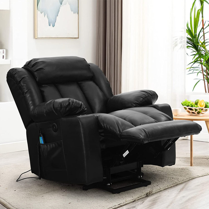 Clearance Sale MCombo Large Lay Flat Dual Motor Power Lift Recliner Chair Sofa with Massage and Heat, USB Ports, Cup Holders, Extended Footrest！