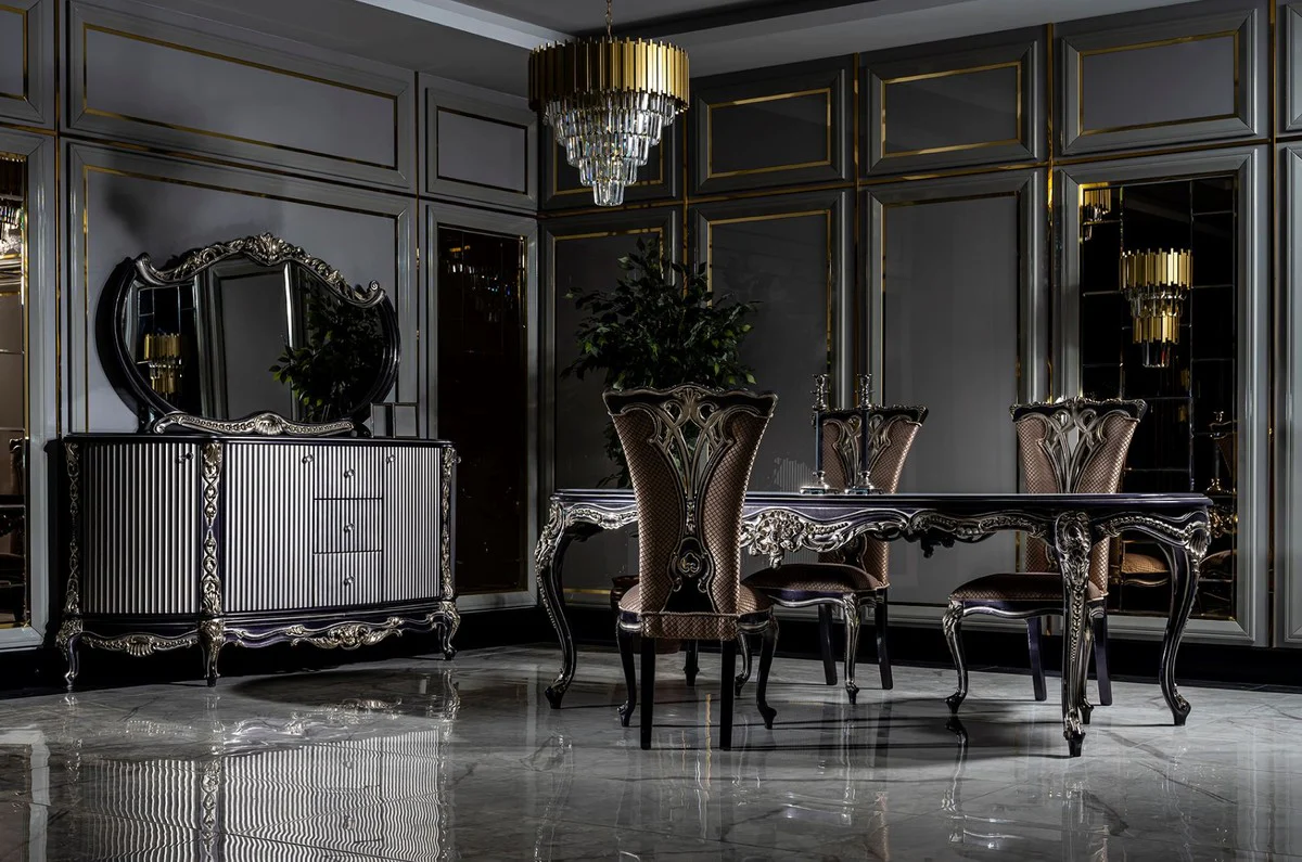 Casa Padrino conjunto de comedor barroco de lujo blanco / p¨²rpura / oro - 1 Mesa de Comedor y 6 Sillas de Comedor - Magn¨ªfico muebles de comedor barrocos