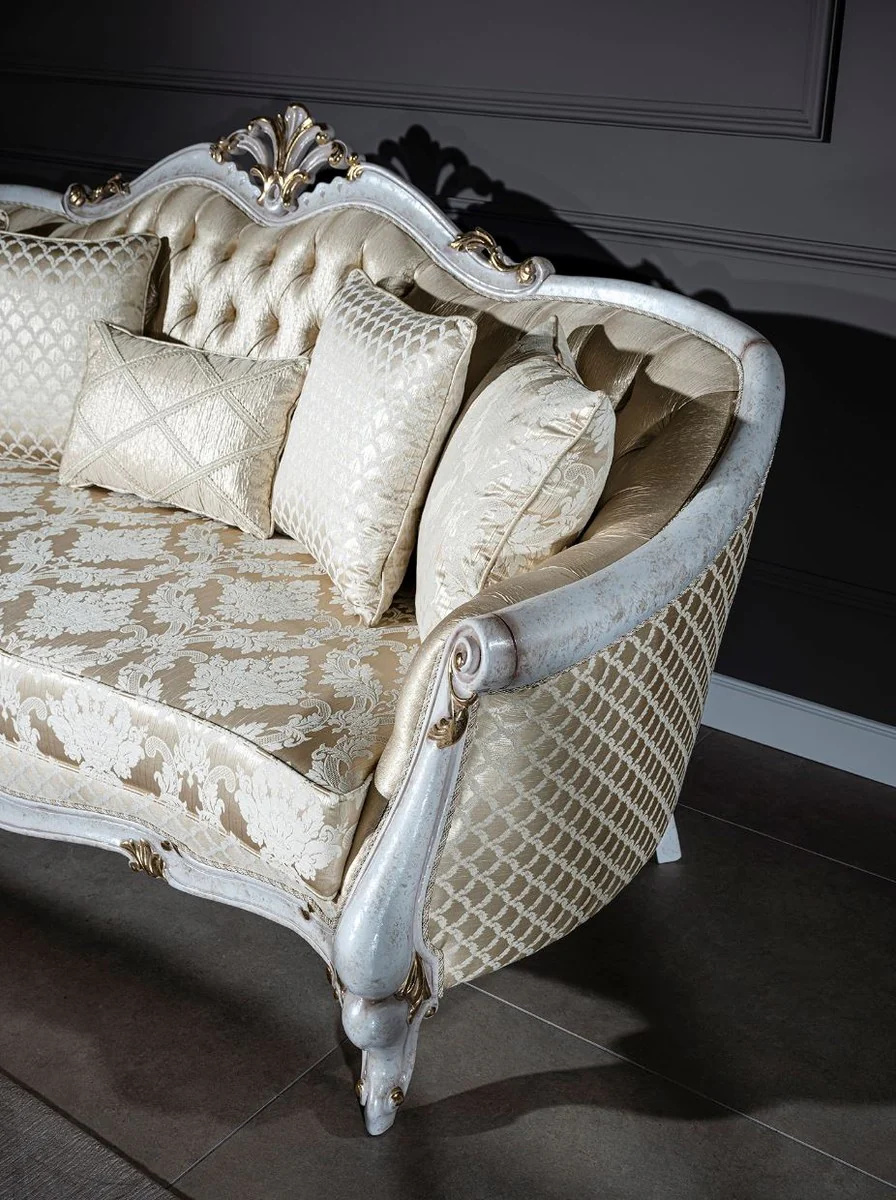 Casa Padrino sof¨¢ barroco de lujo oro / blanco antiguo / oro 250 x 90 x A. 112 cm - Sof¨¢ de sal¨®n con dise?o elegante y cojines decorativos - Mobiliario de sal¨®n barroco