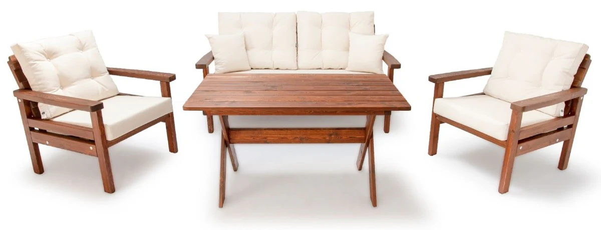 Casa Padrino conjunto de muebles de jardín de lujo beige / marrón oscuro - 1 Sofá de Jardín y 2 Sillones de Jardín y 1 Mesa de Comedor Jardín - Muebles de jardín y terraza - Muebles de lujo