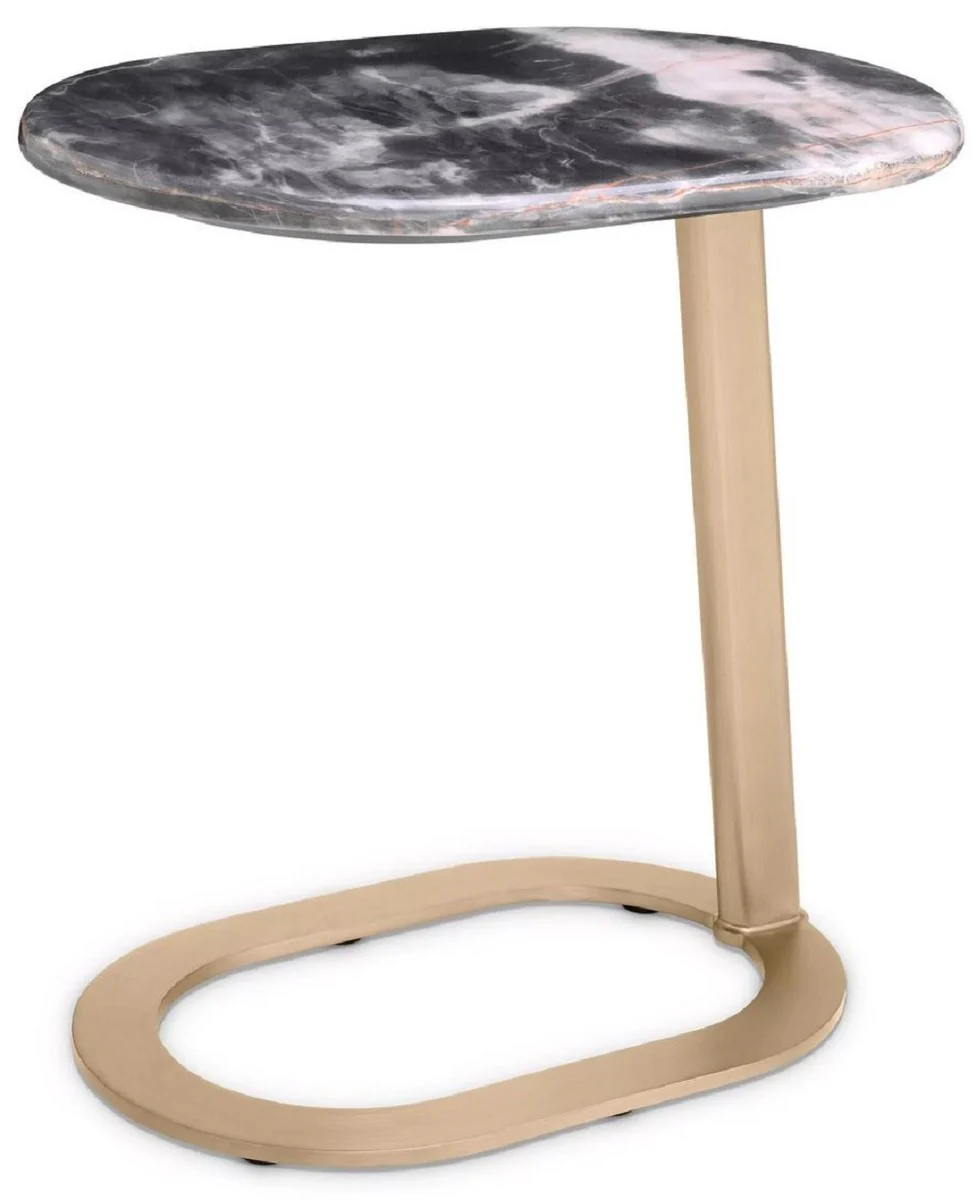 Casa Padrino mesa auxiliar de lujo negro / lat¨®n 49 x 34 x A. 50 cm - Mesa de acero inoxidable con tapa de m¨¢rmol - Muebles de sal¨®n - Muebles de lujo - Calidad de lujo