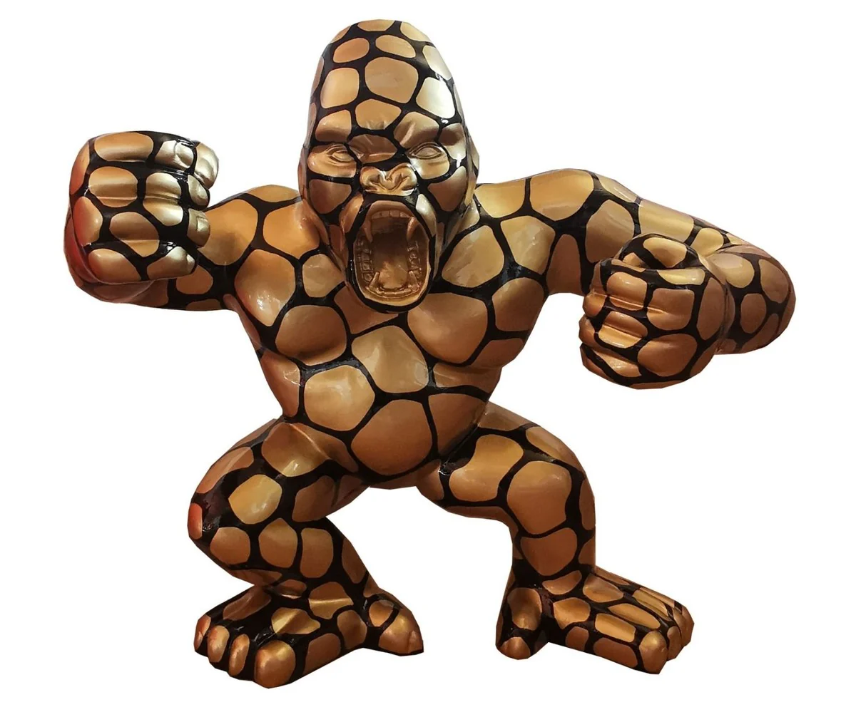 Casa Padrino escultura decorativa de diseño mono gorila oro / negro 125 x 60 x A. 102 cm - Figura decorativa resistente a la intemperie - Decoración Terraza Jardín