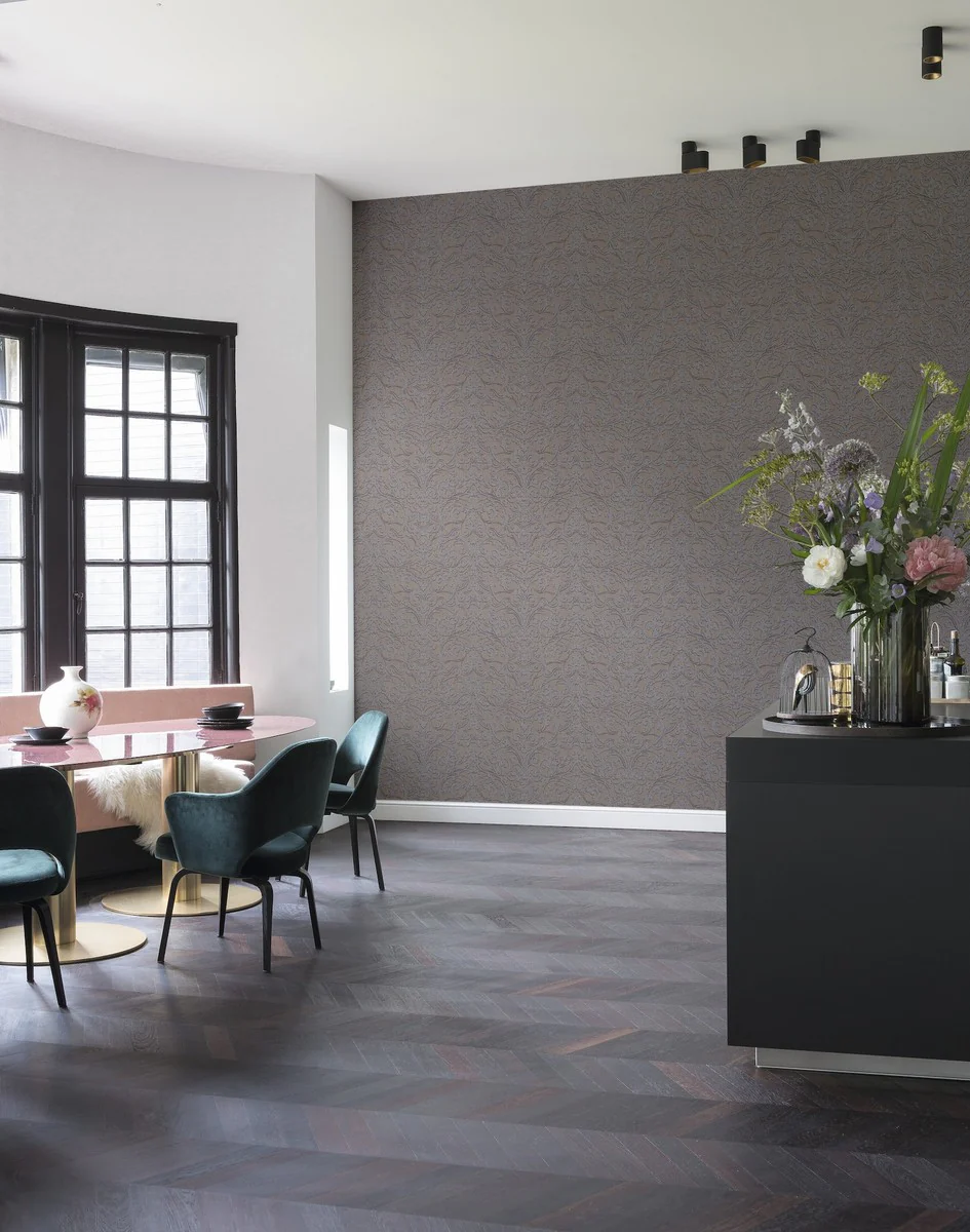 Casa Padrino Papel Tapiz Textil Barroco Marrón / Plata - 10,05 x 0,53 m - Papel Pintado de Tela con Superficie Texturizada