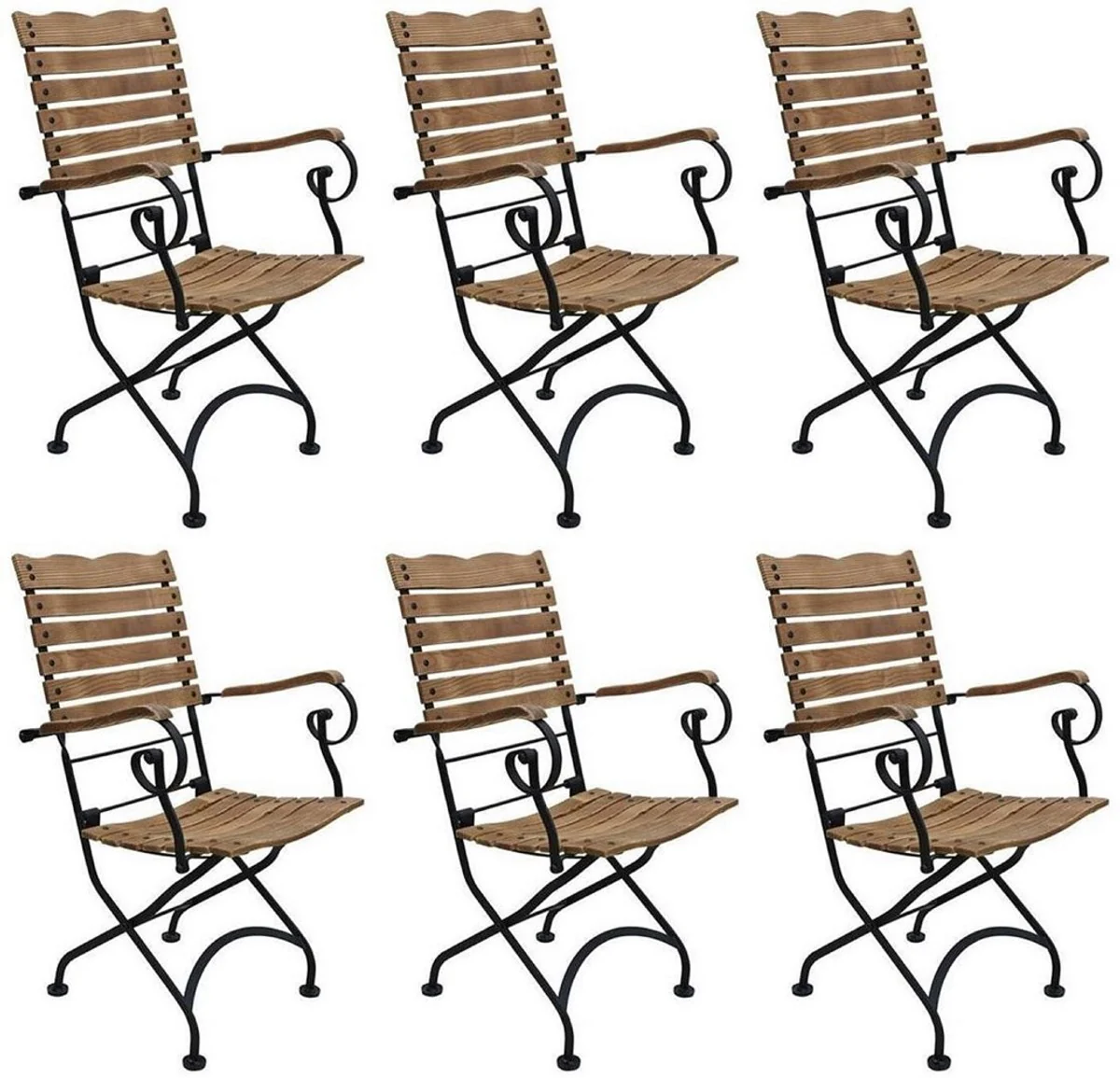 Casa Padrino conjunto de 6 sillas de jard¨ªn Art Nouveau con reposabrazos marr¨®n / negro 60 x 40 x A. 92 cm - Sillas de jard¨ªn plegables - Muebles de Gastronom¨ªa y de Jard¨ªn Art Nouveau