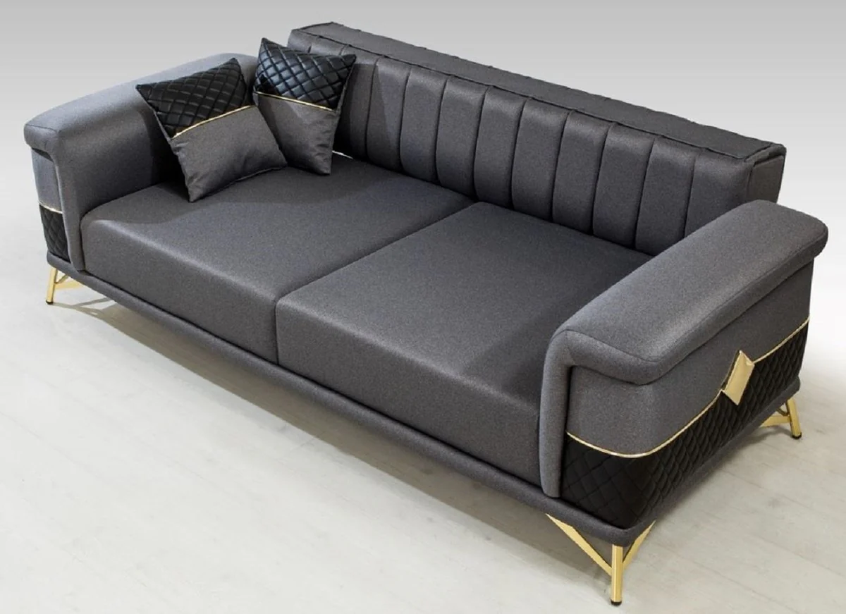 Casa Padrino sof¨¢ cama de lujo gris / negro / oro 220 x 90 x A. 80 cm - Sof¨¢ de sal¨®n moderno - Muebles de sal¨®n