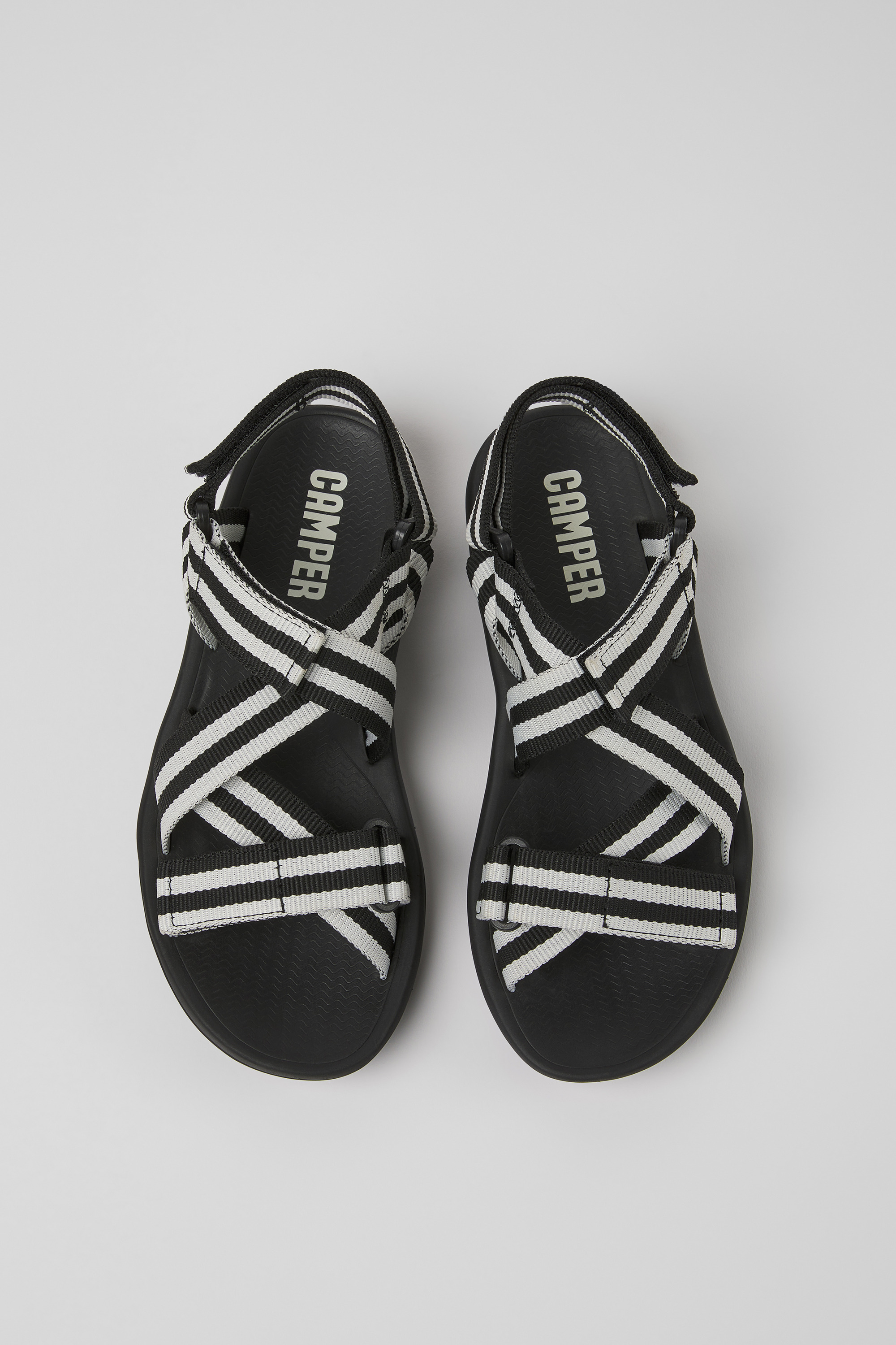 Match - Black and white textile sandals for women