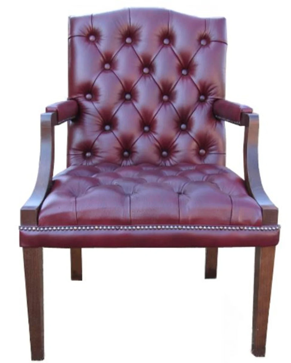 Casa Padrino silla de comedor de cuero genuino con reposabrazos rojo oscuro / marr¨®n 60 x 60 x H. 100 cm - Muebles Chesterfield