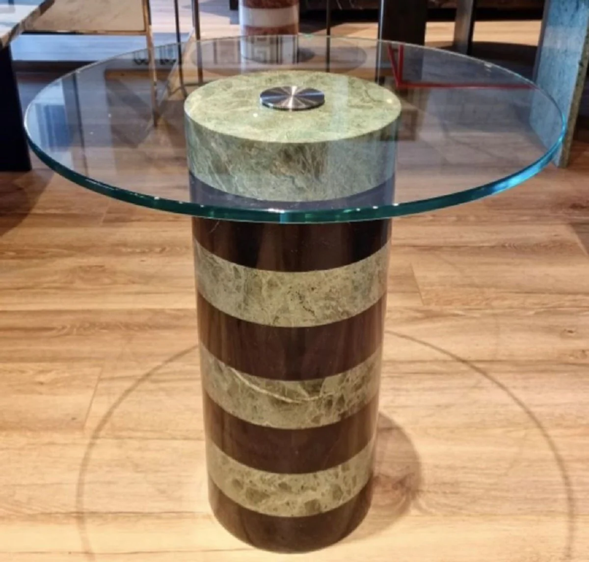 Casa Padrino mesa auxiliar de lujo negro / gris ? 48 x A. 50 cm - Mesa redonda de m¨¢rmol con tapa de vidrio - Muebles de sal¨®n - Muebles de lujo - Muebles de m¨¢rmol - Interior de lujo