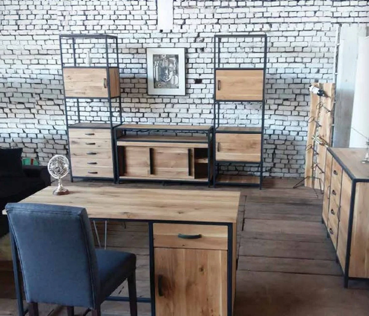 Casa Padrino gabinete de TV de lujo natural / negro 300 x 45 x A. 212,5 cm - Armario de sal¨®n de 3 piezas - Muebles de sal¨®n - Muebles de lujo