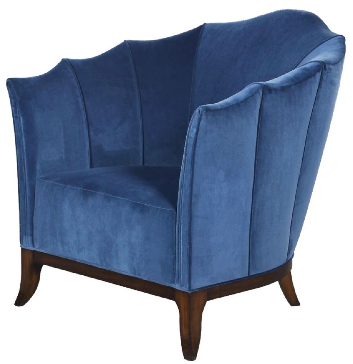 Casa Padrino sill¨®n Art Deco de lujo azul / marr¨®n oscuro - Sill¨®n de sal¨®n de madera maciza hecho a mano con tela de terciopelo fino - Muebles de Sala Art Deco