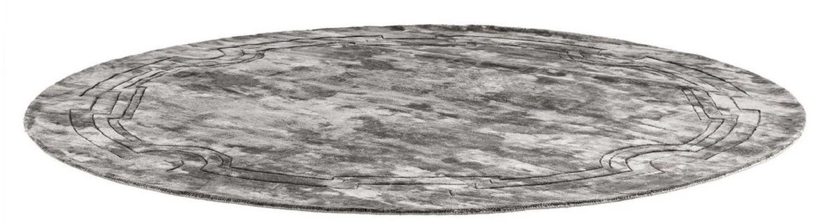 Casa Padrino Alfombra de Lujo de Viscosa Gris Ø 280 cm - Alfombra de Salón Redonda Tejida a Mano - Calidad de Lujo