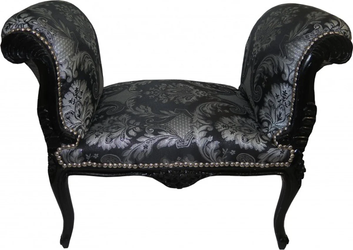 Casa Padrino barroco Taburete modelo de la plata / Negro - Asiento