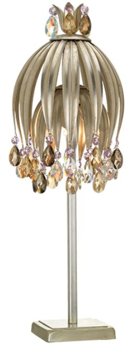 Casa Padrino lámpara de mesa de lujo plata / multicolor Ø 20 x A. 58 cm - Lámpara de escritorio moderna de metal con cristal Swarovski - Lámpara de Hotel y Restaurante