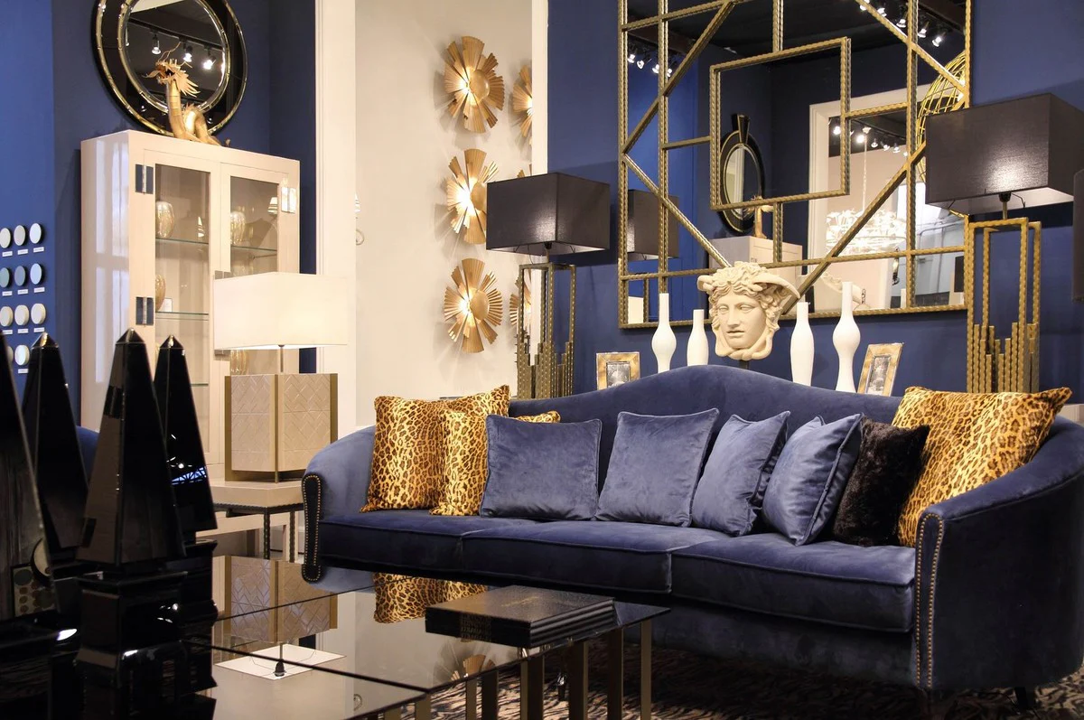 Casa Padrino sof¨¢ de terciopelo barroco de lujo azul / marr¨®n oscuro 280 x 90 x A. 100 cm - Noble sof¨¢ de sal¨®n con cojines decorativos - Muebles de sal¨®n barrocos - Calidad de Lujo