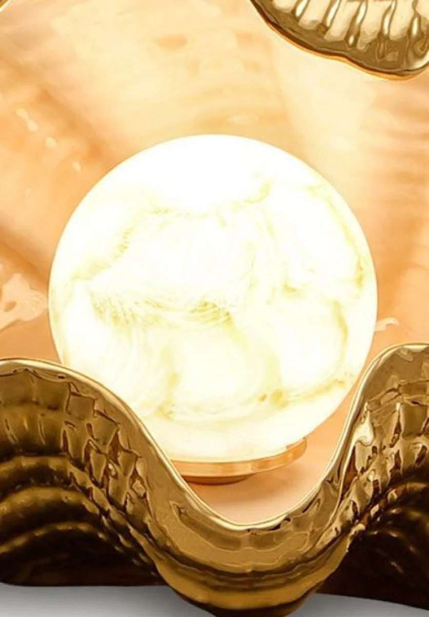 Casa Padrino lámpara de mesa de lujo cáscara salmón / oro 50 x 36 x H. 30 cm - Lámpara de Cerámica Pintada a Mano - Calidad de Lujo