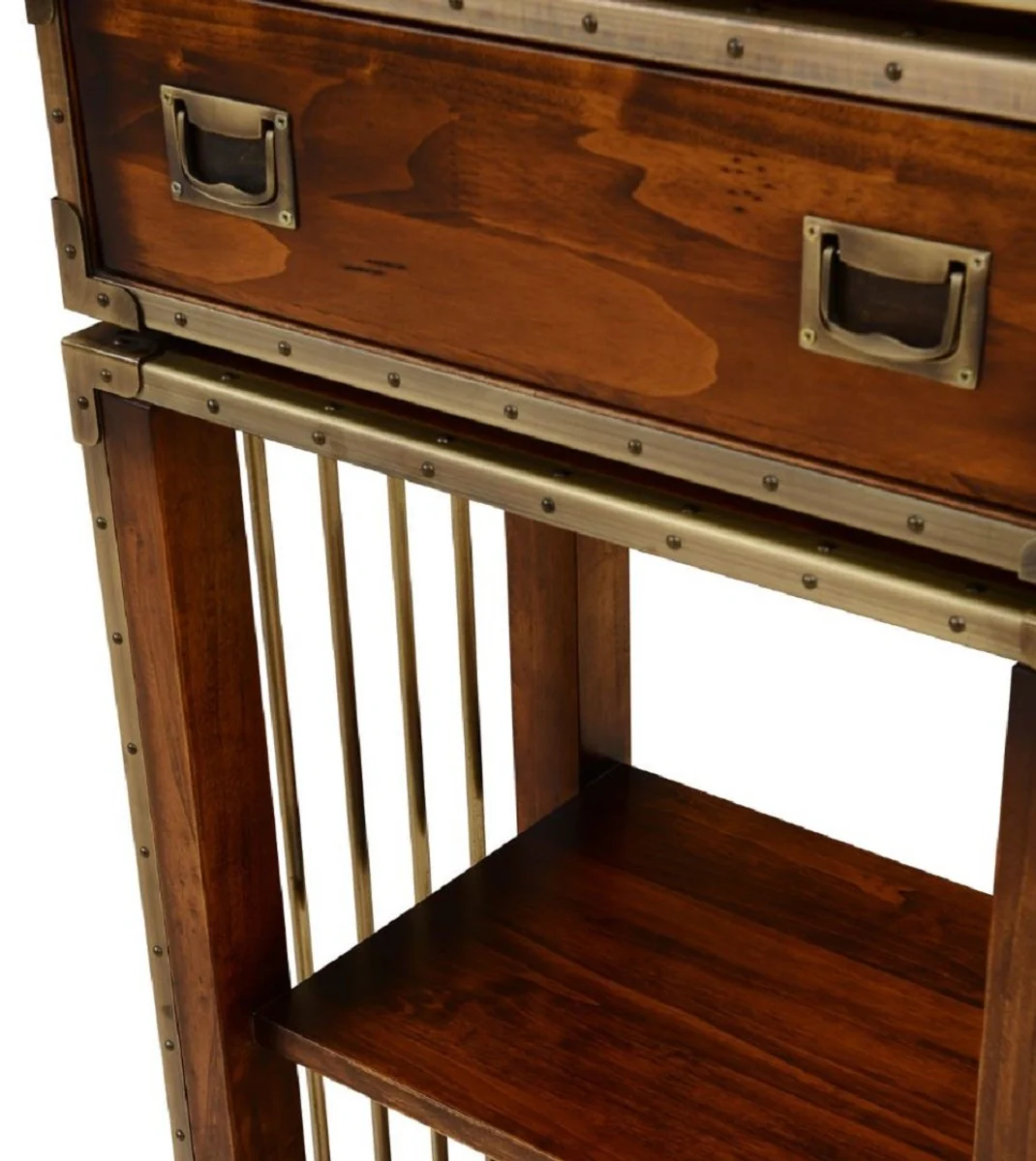 Casa Padrino armario estante de estilo vintage de lujo marr¨®n / lat¨®n 52,5 x 35 x A. 200,5 cm - Armario de salon de estilo vintage con 2 cajones - Muebles de sal¨®n de lujo en estilo vintage