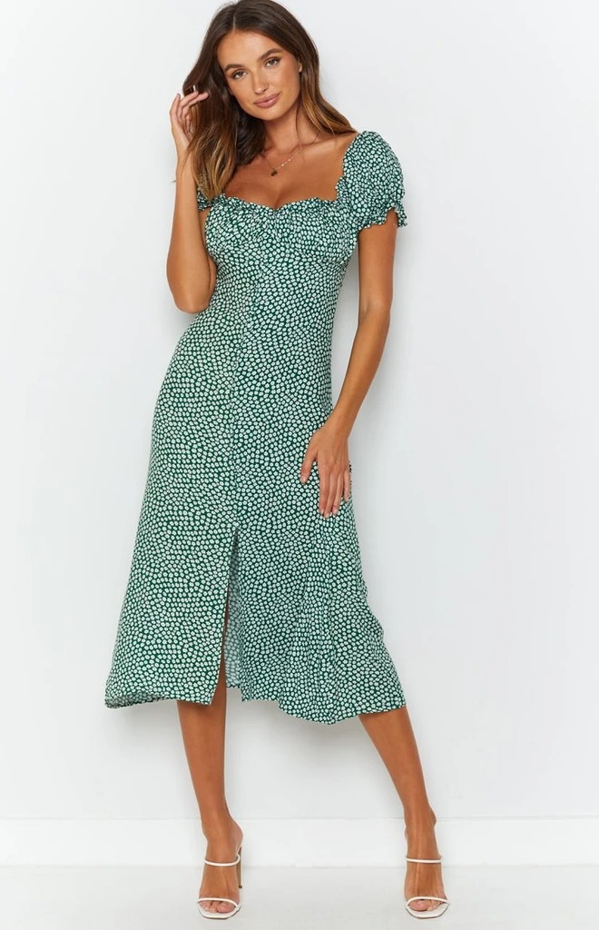 Sexy Square Collar Printed Split Dress