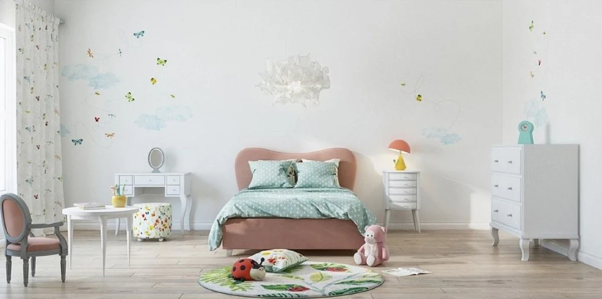 Casa Padrino cama infantil Art Deco de lujo rosa / plata 168 x 216 x A. 100 cm - Cama de madera maciza con cabecero - Muebles para niños - Muebles Art Deco - Muebles de lujo - Interior de lujo