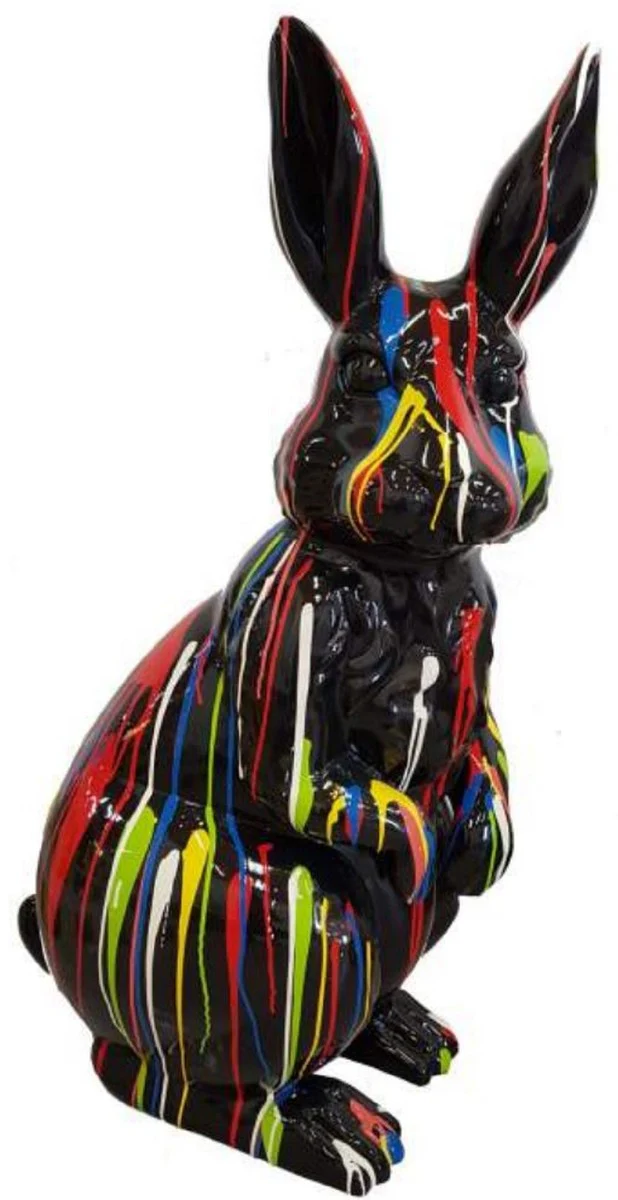 Casa Padrino escultura decorativa de lujo conejo negro / multicolor A. 220 cm - Figura decorativa grande - Figura animal XXL - Escultura decorativa XXL - Esculturas y figuras decorativas XXL de lujo