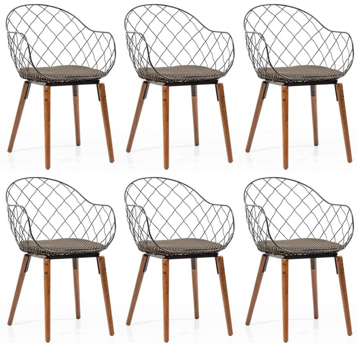 Casa Padrino conjunto de sillas de jard¨ªn de lujo negro / oro / gris / marr¨®n 40 x 40 x A. 81 cm - Sillas de jard¨ªn modernas con reposabrazos - Muebles de Jard¨ªn y Gastronom¨ªa