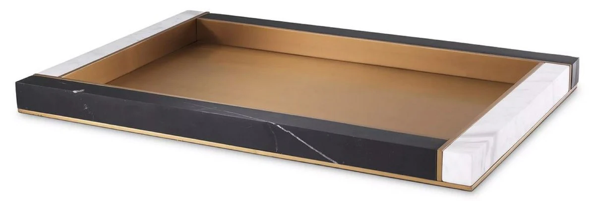 Casa Padrino bandeja de servicio de mármol de lujo negro / blanco / latón antiguo 60 x 40 x A. 4 cm - Accesorios gastronomia - Accesorios restaurante - Accesorios hotel - Accesorios de lujo