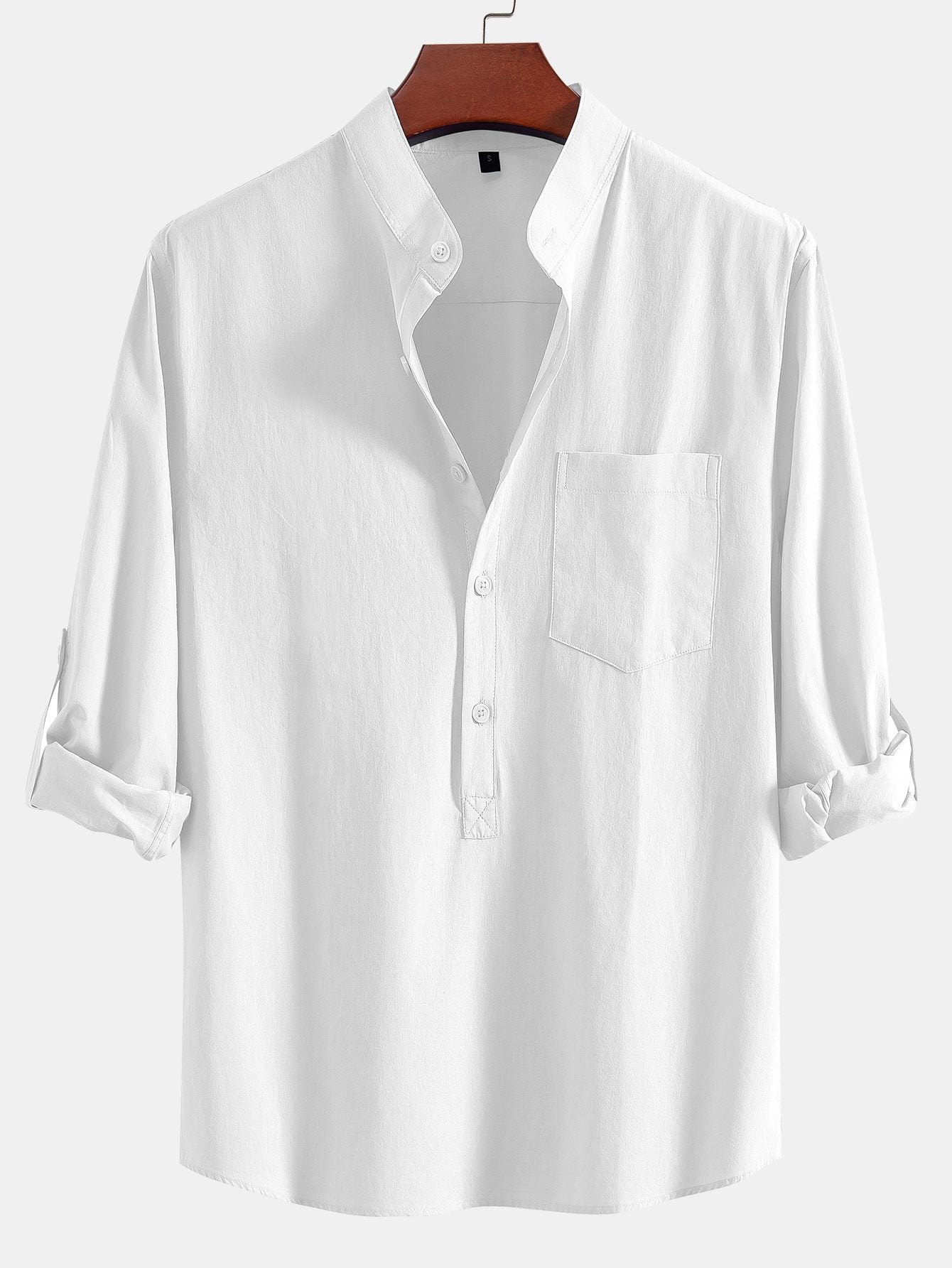 Long Sleeve Linen Look Henley Collar Shirt & Straight Leg Linen Pants