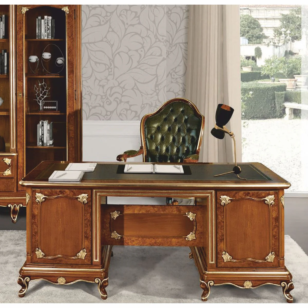 Casa Padrino Escritorio Barroco de Lujo Marr¨®n / Oro / Verde 180 cm - Hecho en Italia