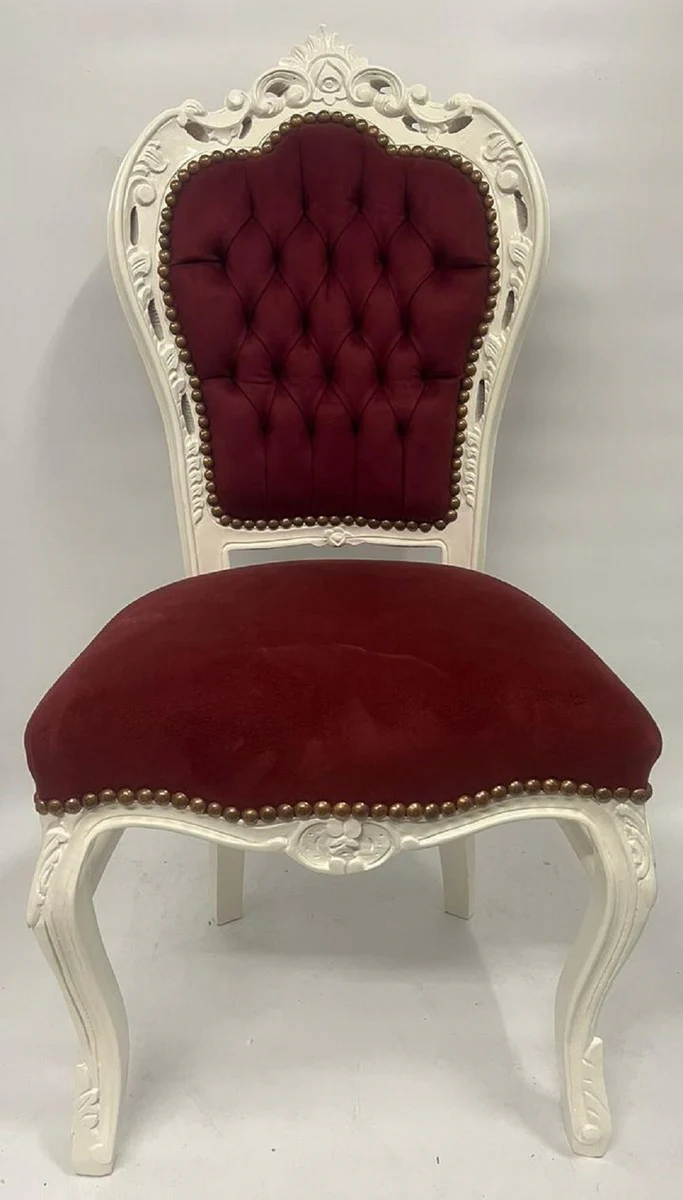 Casa Padrino silla de comedor barroco rojo burdeos / crema - Silla de estilo antiguo hecha a mano con tela de terciopelo fino - Muebles de comedor en estilo barroco - Muebles barrocos