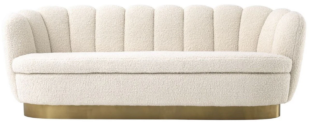 Casa Padrino sof¨¢ de sal¨®n de lujo con piel de cordero artificial blanco / lat¨®n 225 x 90 x A. 80 cm - Muebles de Lujo