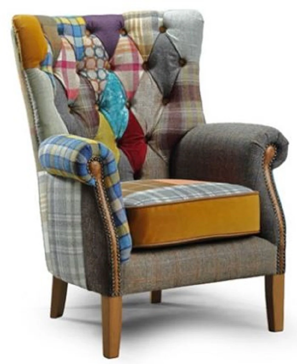 Casa Padrino sill¨®n de sal¨®n Chesterfield de lujo multicolor / gris / marr¨®n 80 x 80 x A. 102 cm - Muebles de sal¨®n Chesterfield