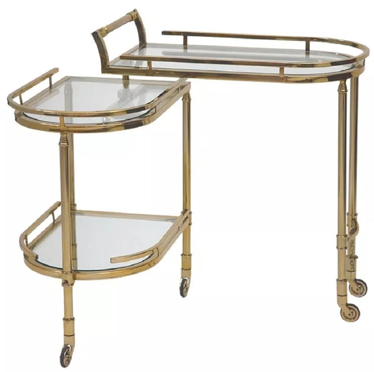 Casa Padrino carrito de servicio oro 75 x 40 x A. 75 cm - Carrito ovalado de metal con placas de vidrio - Carrito de gastronom¨ªa restaurante de hotel - Accesorios hoteles y restaurantes