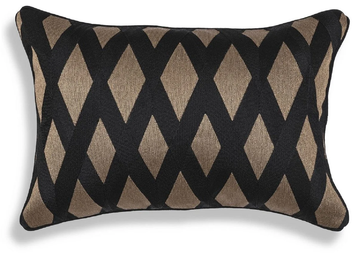 Casa Padrino cojín decorativa de lujo negro / oro 60 x 40 cm - Almohada decorativa rectangular con patrón de diamante elegante - Calidad de Lujo - Colección Hotel