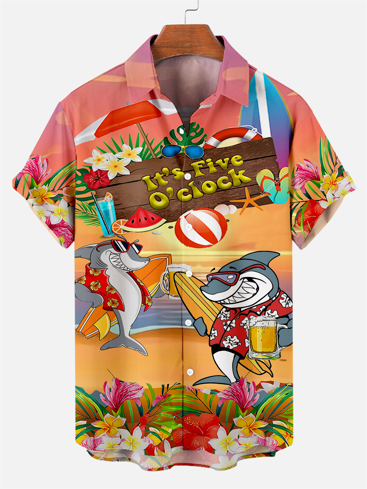 Suitmens Men's Men's Tiki Style Hawaiian Vacation Print Three-Piece Set 032