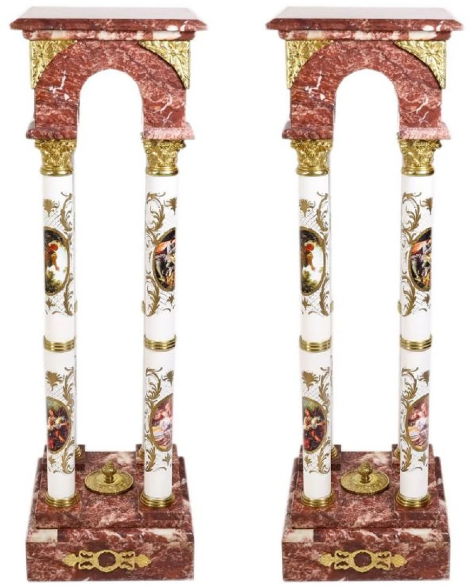 Casa Padrino conjunto de pilars barroco de mármol rojo / blanco / oro - Elegante Pilars en Estilo Barroco