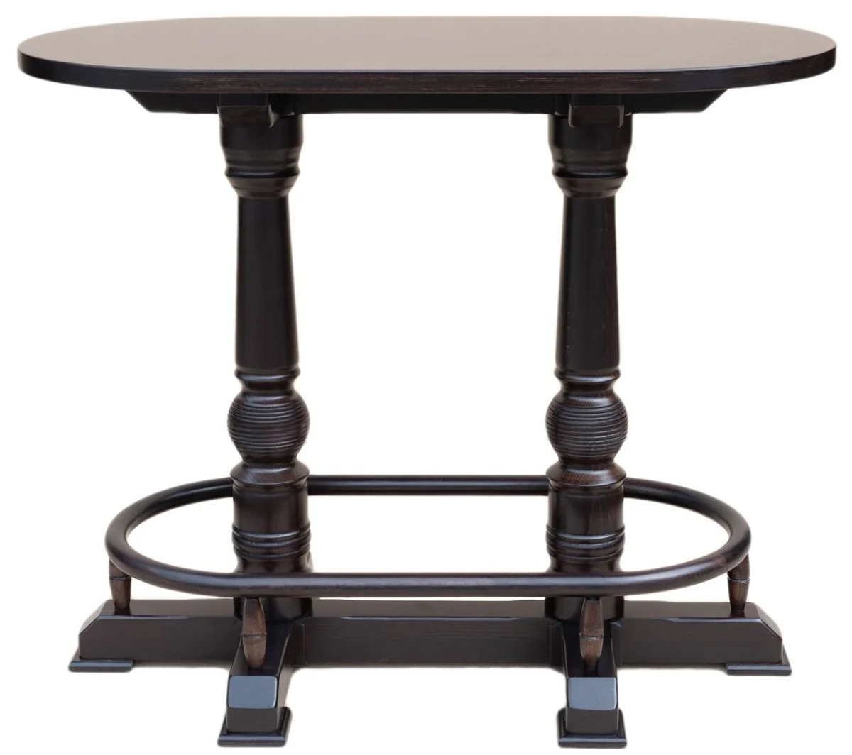 Casa Padrino mesa de bar de lujo con reposapiés marrón oscuro 135 x 75 x A. 110 cm - Mesa ovalada de madera maciza - Muebles madera maciza - Mobiliario de bar - Mobiliario de gastronomía