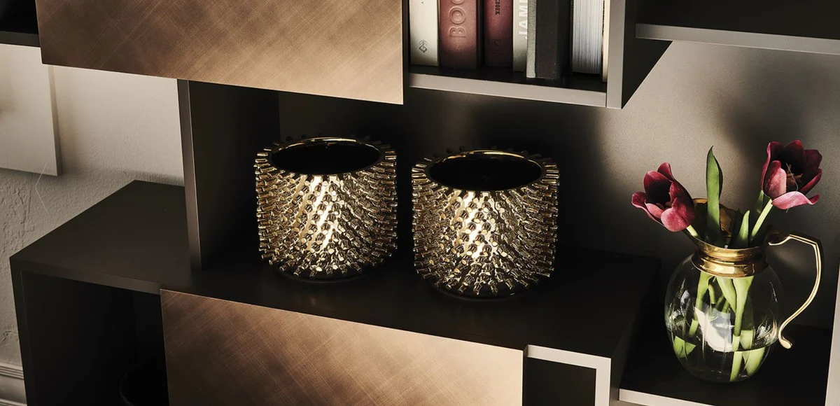 Casa Padrino armario de estanter¨ªa de lujo con 3 puertas correderas grafito / bronce 104,5 x 30 x A. 196,5 cm - Armario de Libros - Armario de Sal¨®n - Armario de Oficina - Mueble de Lujo