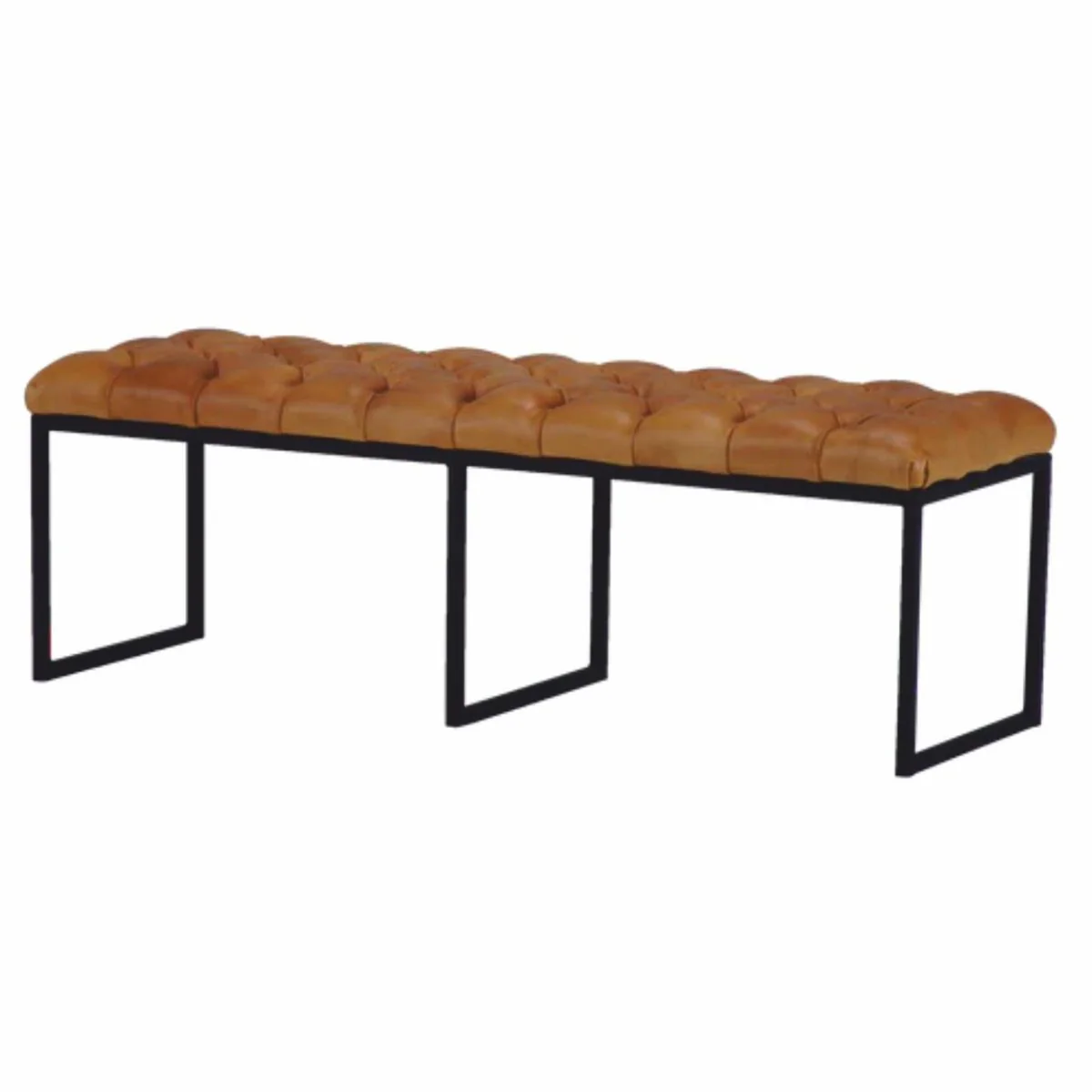 Casa Padrino banco Chesterfield de lujo de cuero genuino marr¨®n claro / negro 130 cm - Muebles de cuero genuino