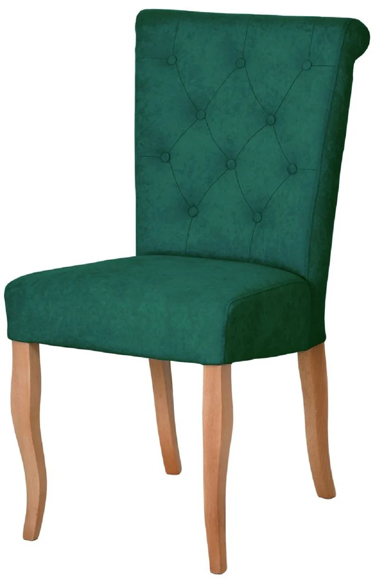 Casa Padrino Silla de Comedor Chesterfield Neo Barroco Verde Oscuro / Natural - Silla de Cocina Chesterfield Neo Barroco - Muebles de Comedor - Muebles Chesterfield - Muebles Neo Barroco