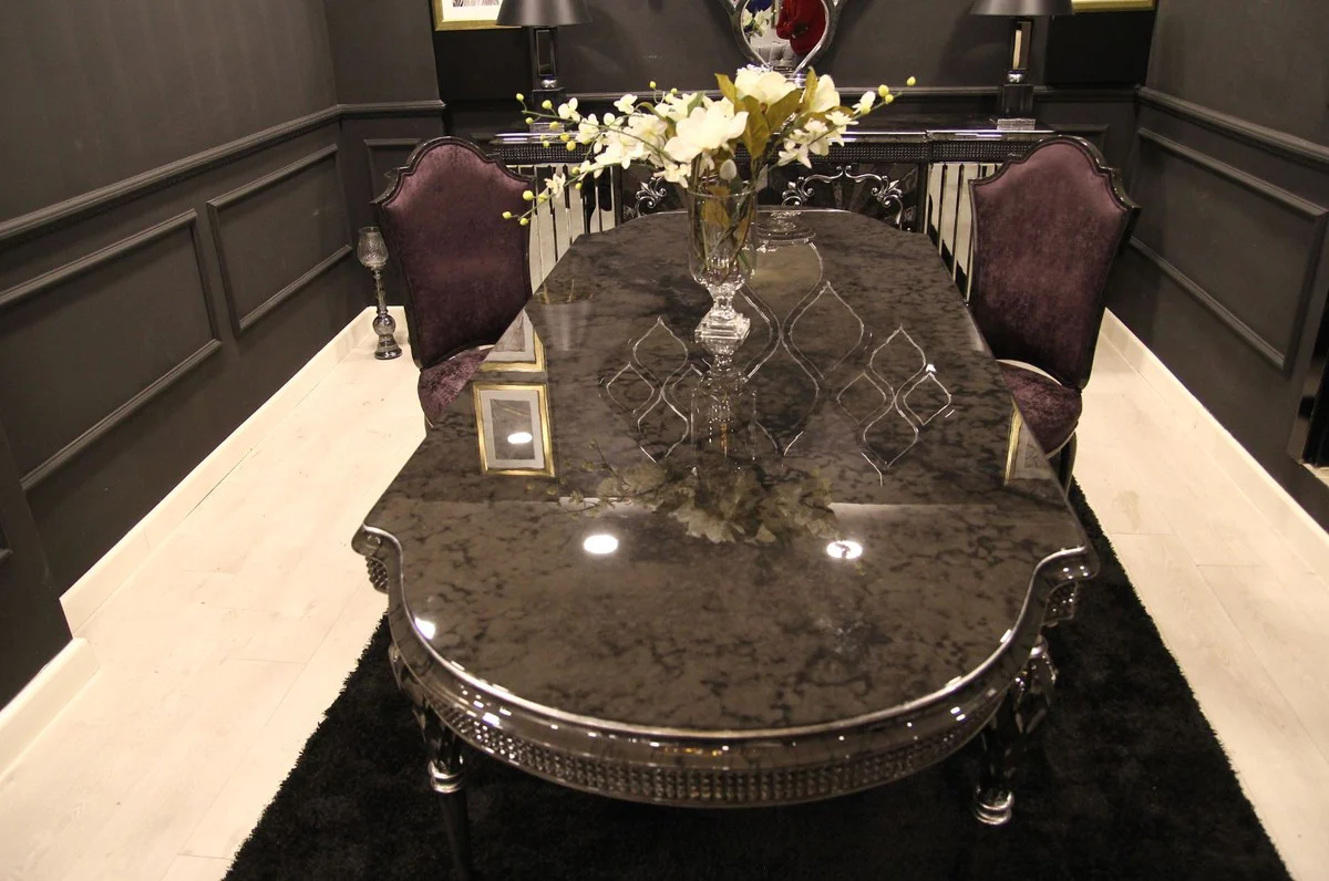 Casa Padrino conjunto de comedor barroco de lujo p¨²rpura / gris / negro / plata - 1 Mesa de Comedor y 6 Sillas de Comedor - Muebles de comedor en estilo barroco - Muebles barrocos nobles
