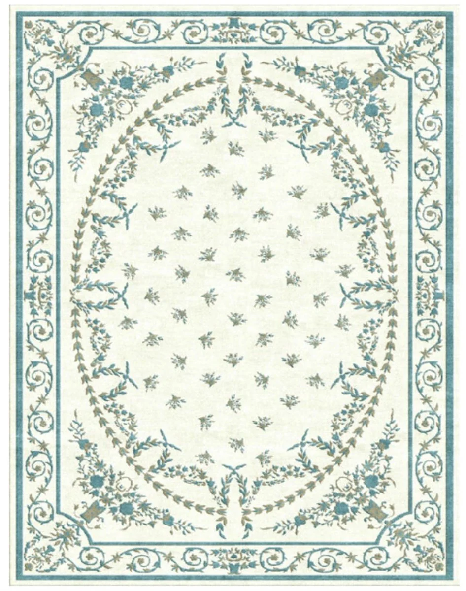 Casa Padrino Alfombra de Salón Barroco de Lujo Crema / Verde / Oro - Varios Tamaños