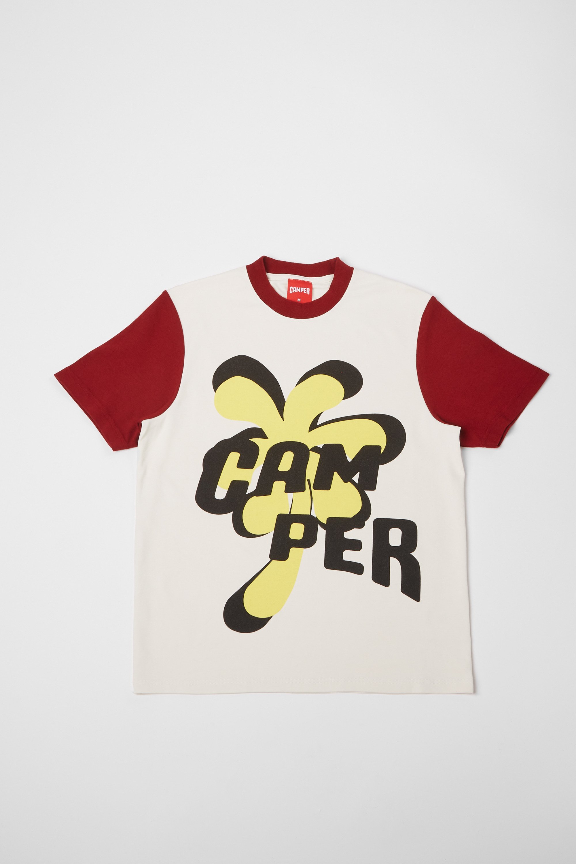 T-Shirt - White, burgundy, and yellow printed unisex T-shirt