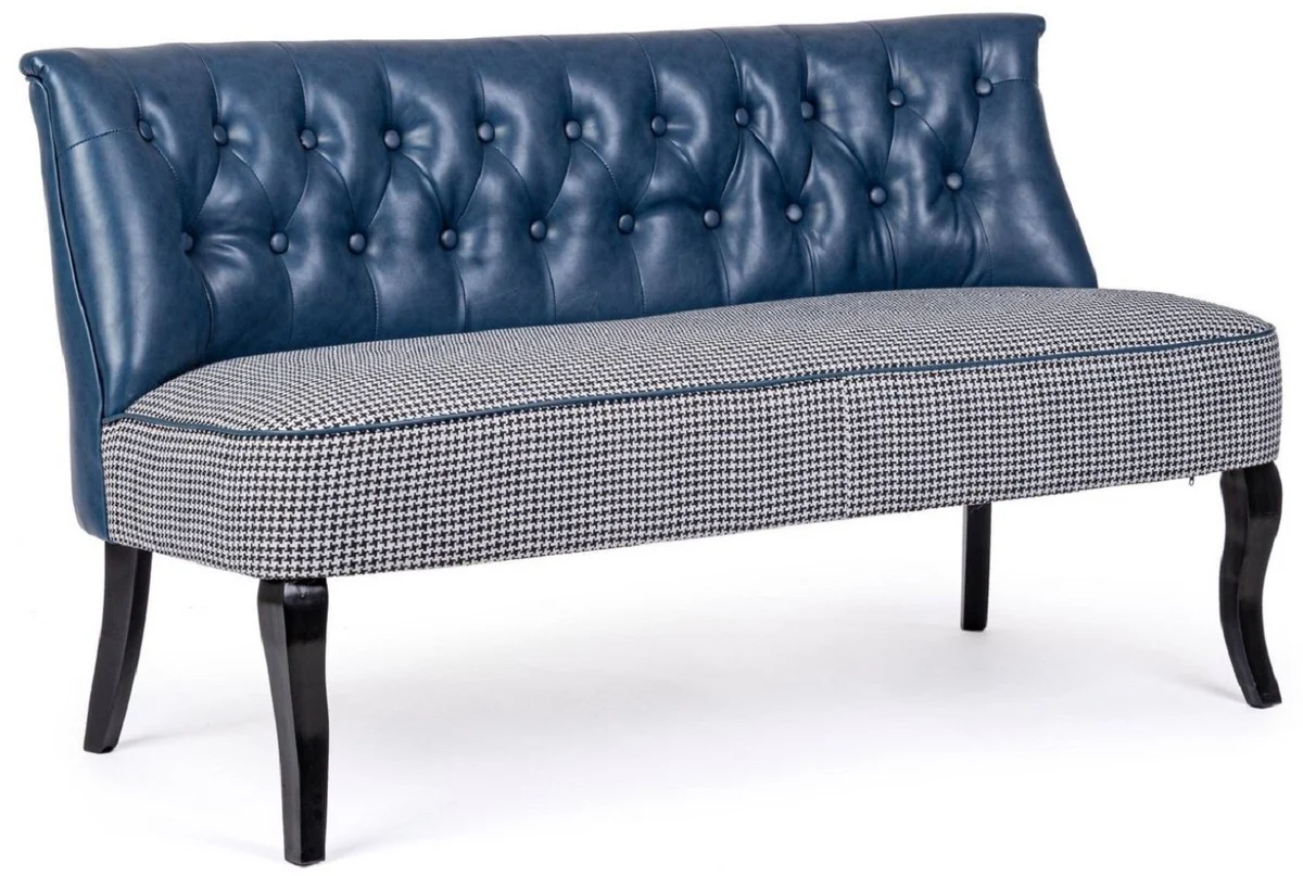 Casa Padrino sof¨¢ Chesterfield de lujo en cuero artificial azul / blanco / negro 136 x 66 x A. 76 cm - Sof¨¢ de sal¨®n - Muebles de sal¨®n - Muebles Chesterfield - Muebles de lujo