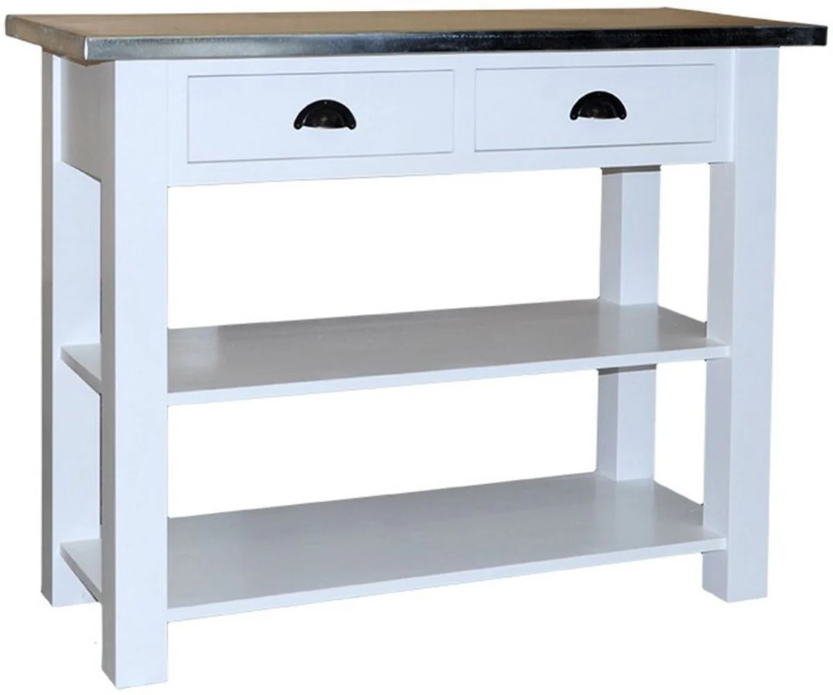 Casa Padrino consola de estilo campestre con 2 cajones blanco / plata 110 x 45 x H. 89 cm - Consola con Tapa Galvanizada