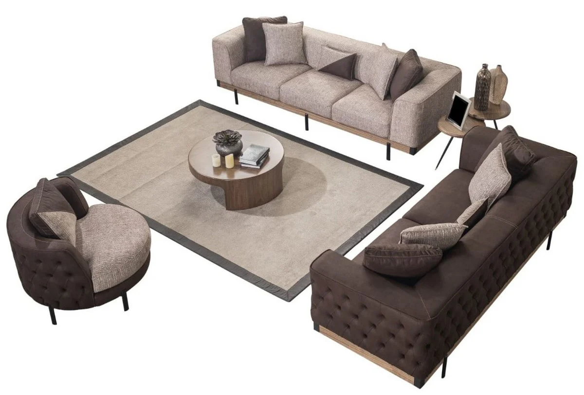 Casa Padrino sill¨®n Chesterfield de lujo gris / marr¨®n / negro 100 x 96 x A. 75 cm - Sill¨®n de sal¨®n - Muebles de sal¨®n - Muebles Chesterfield - Muebles de lujo