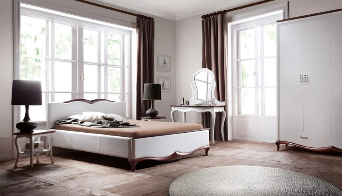 Casa Padrino armario de dormitorio Art Nouveau de lujo blanco alto brillo / marr¨®n 204,4 x 62,5 x A. 209,5 cm - Armario de madera maciza con 4 puertas y 2 cajones - Muebles de Dormitorio