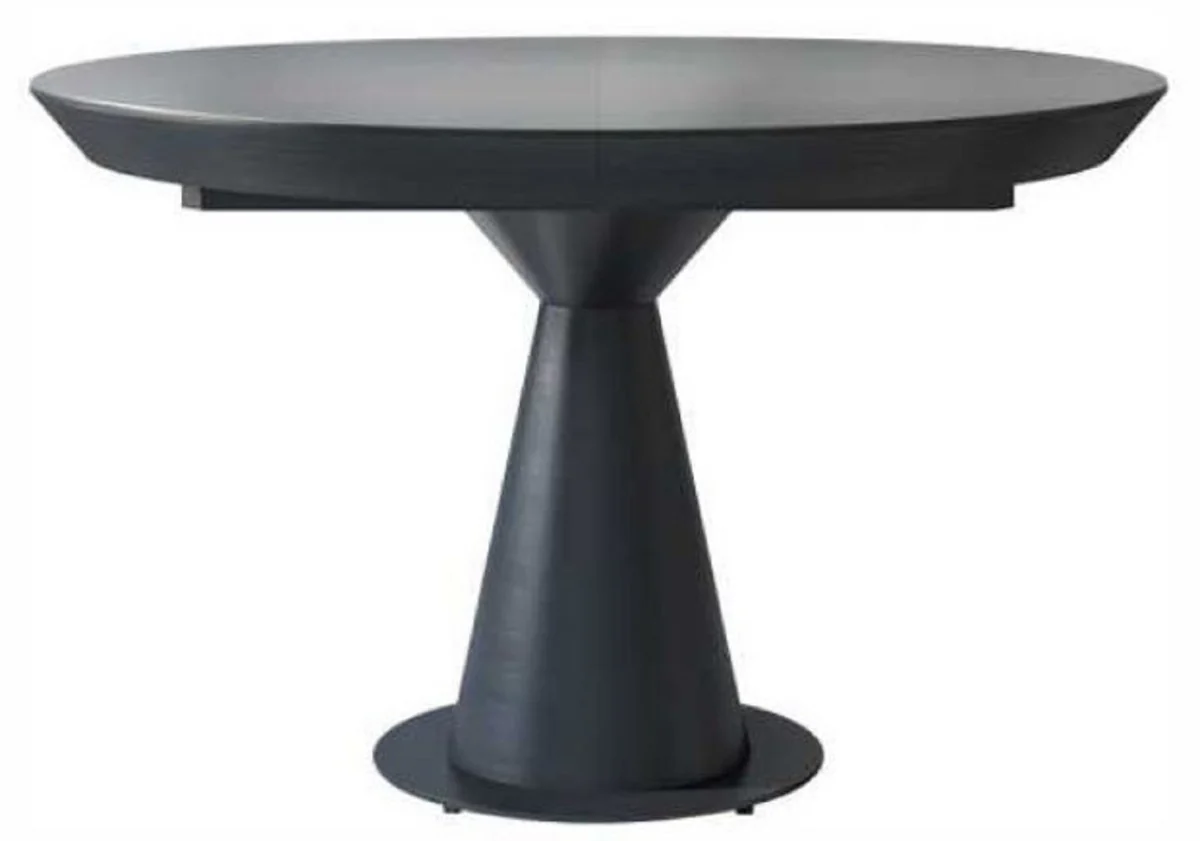 Casa Padrino mesa de comedor Art Deco de lujo negro mate 125-175 x 125 x A. 78 cm - Mesa de cocina extensible de madera maciza con tablero redonda - Muebles de Comedor Art Deco de Lujo